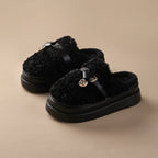 chaussons doux style maison hiver noir