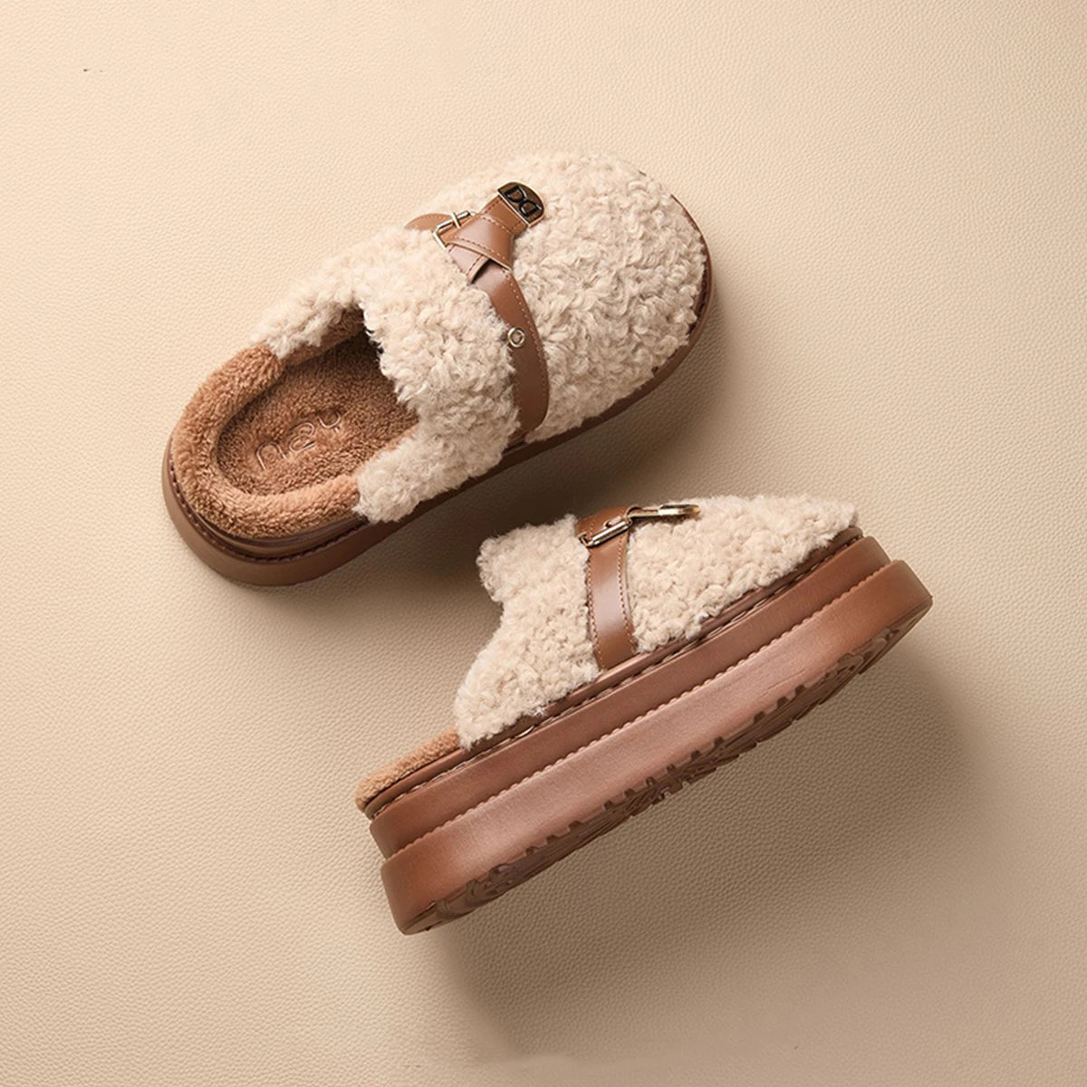 chaussons femme hiver doublure polaire khaki