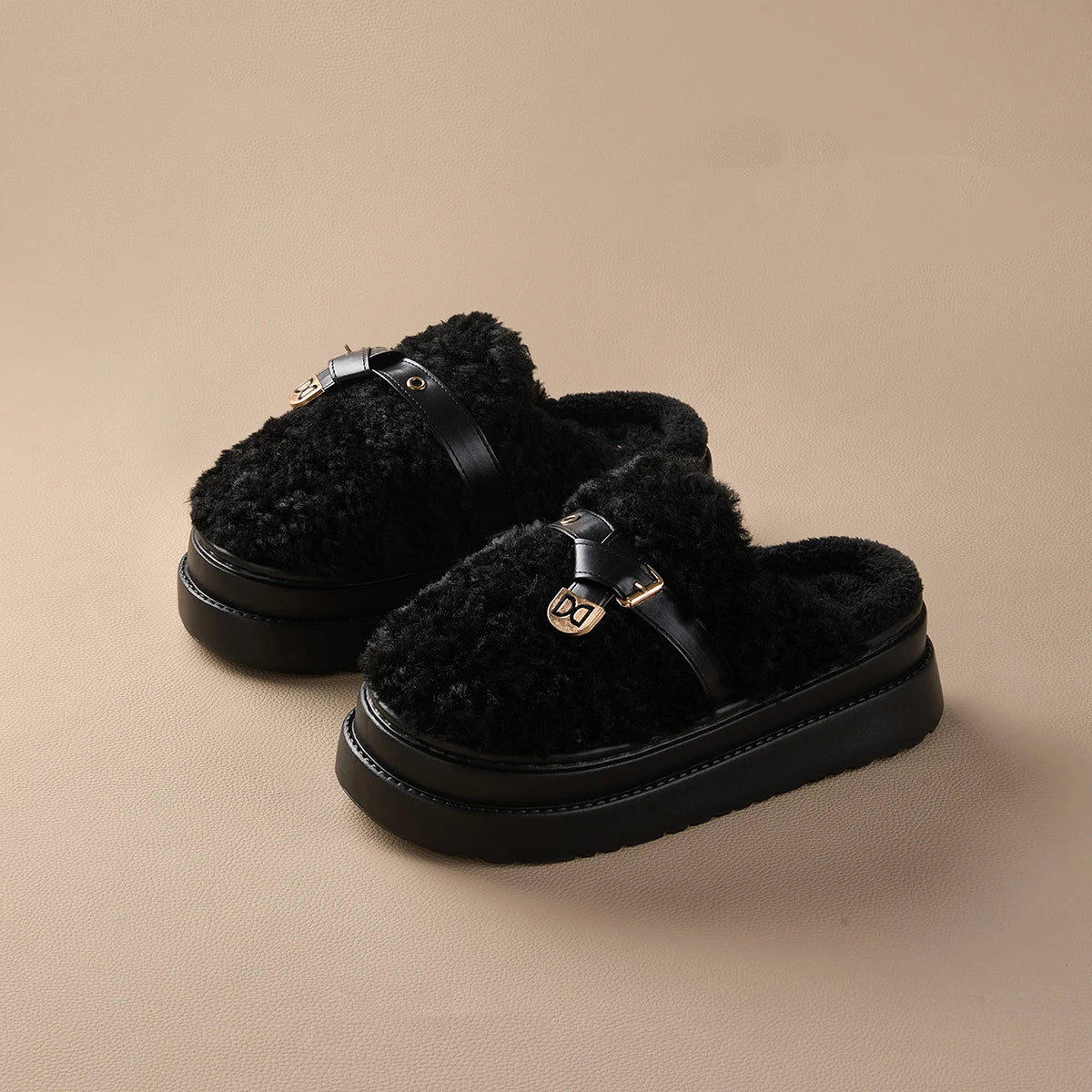 chaussons hiver noir doux 