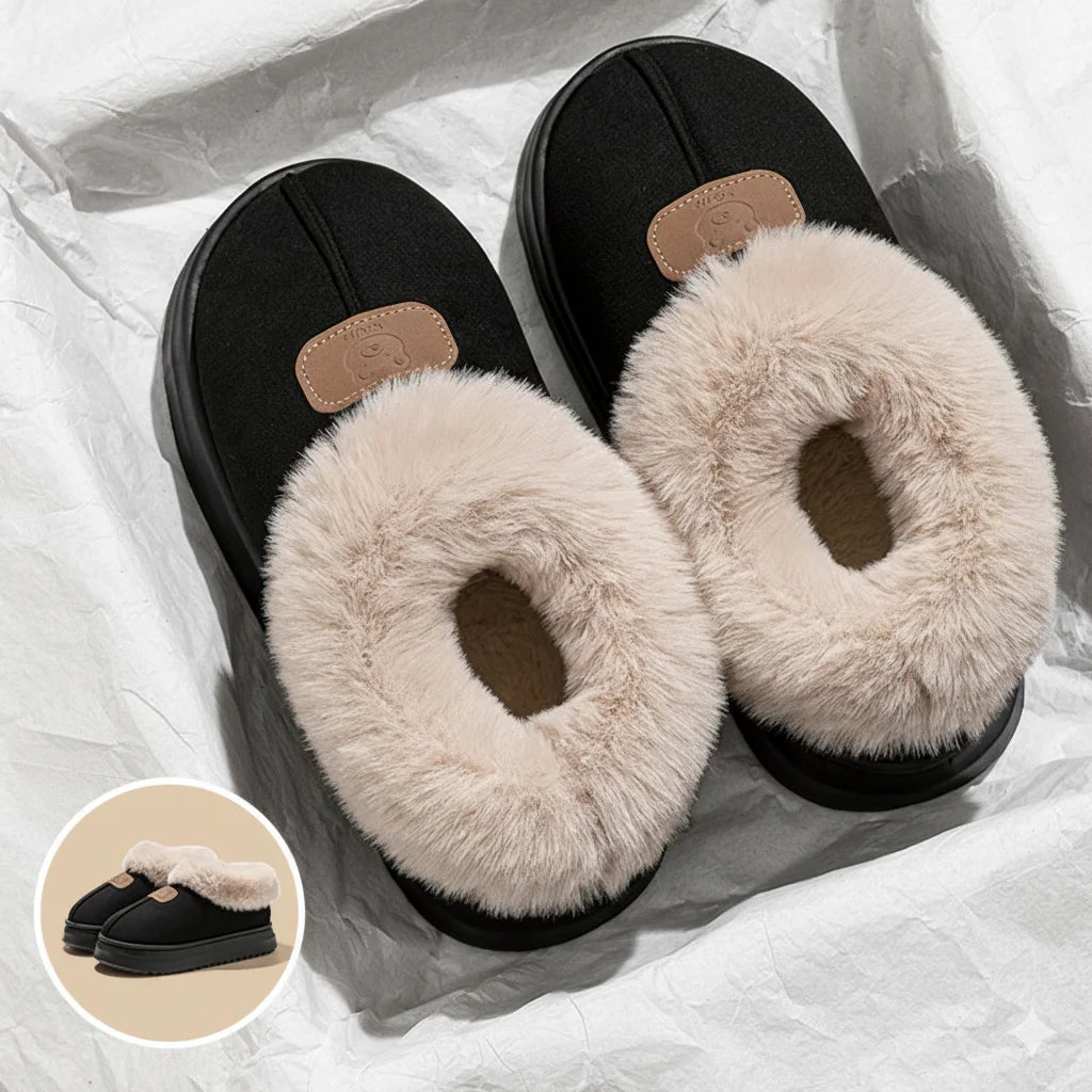 chaussons noir qualite hiver doux 