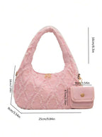 dimension sac a main rose style brodee et efilochee chou avec petite sacoche 
