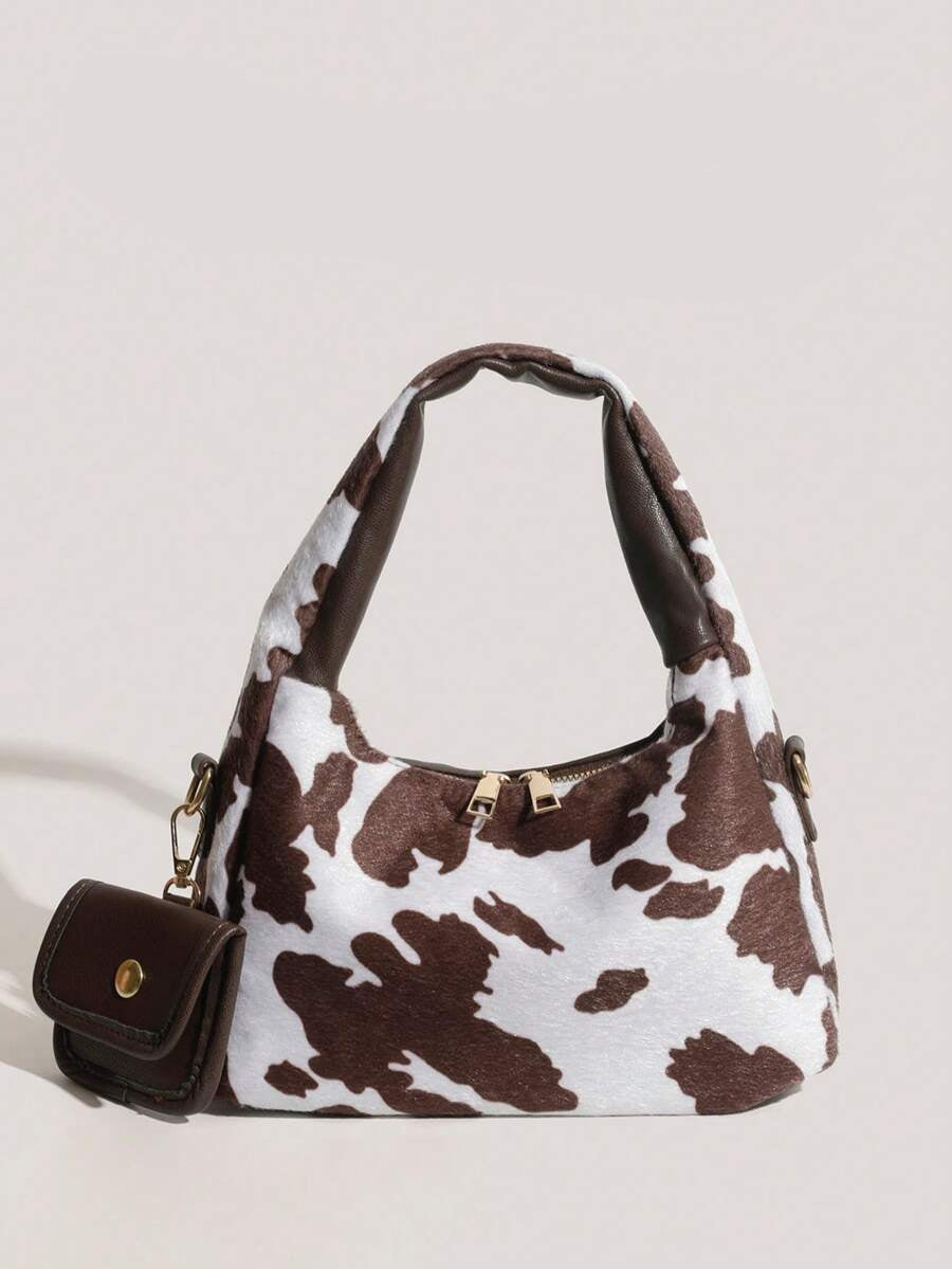 petit sac a main avec petite sacoche style tache animal marron fonce 