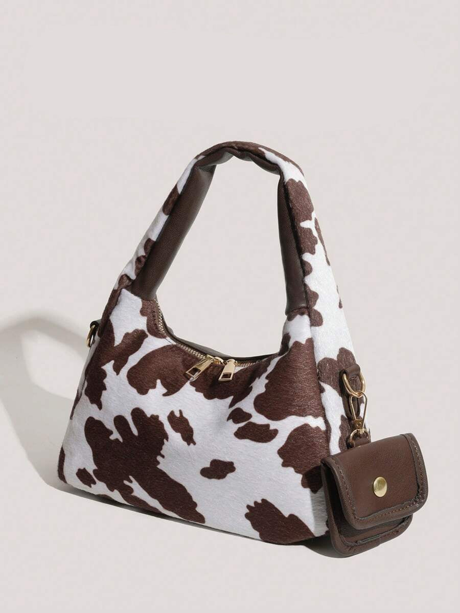 petit sac a main avec petite sacoche style tache animal marron fonce  de profil