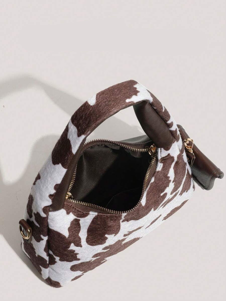 petit sac a main avec petite sacoche style tache animal marron fonce ouverture fermeture eclair contenance