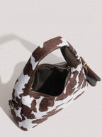 petit sac a main avec petite sacoche style tache animal marron fonce ouverture fermeture eclair contenance