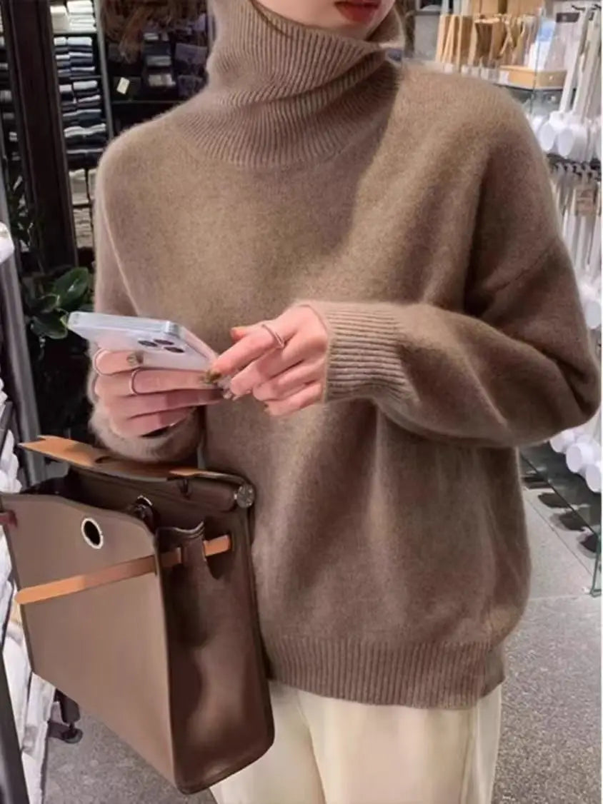 pull marron femme portee