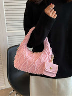 sac a main rose style brodee et efilochee chou avec petite sacoche accrochee