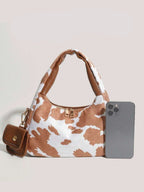 sac a main style tache marron et blanc style animale avec petite sacoche taille représentation avec telephone