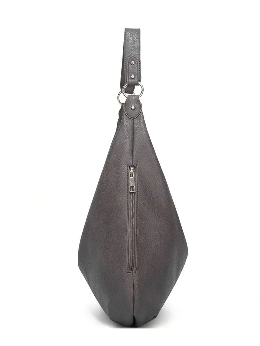 sac gris hobo femme de cote fermeture eclair poche de cote