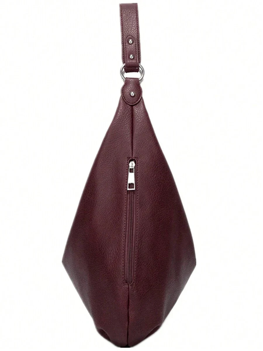 sac hobo bordeau pour femme vu de cote fermeture eclair poche de cote