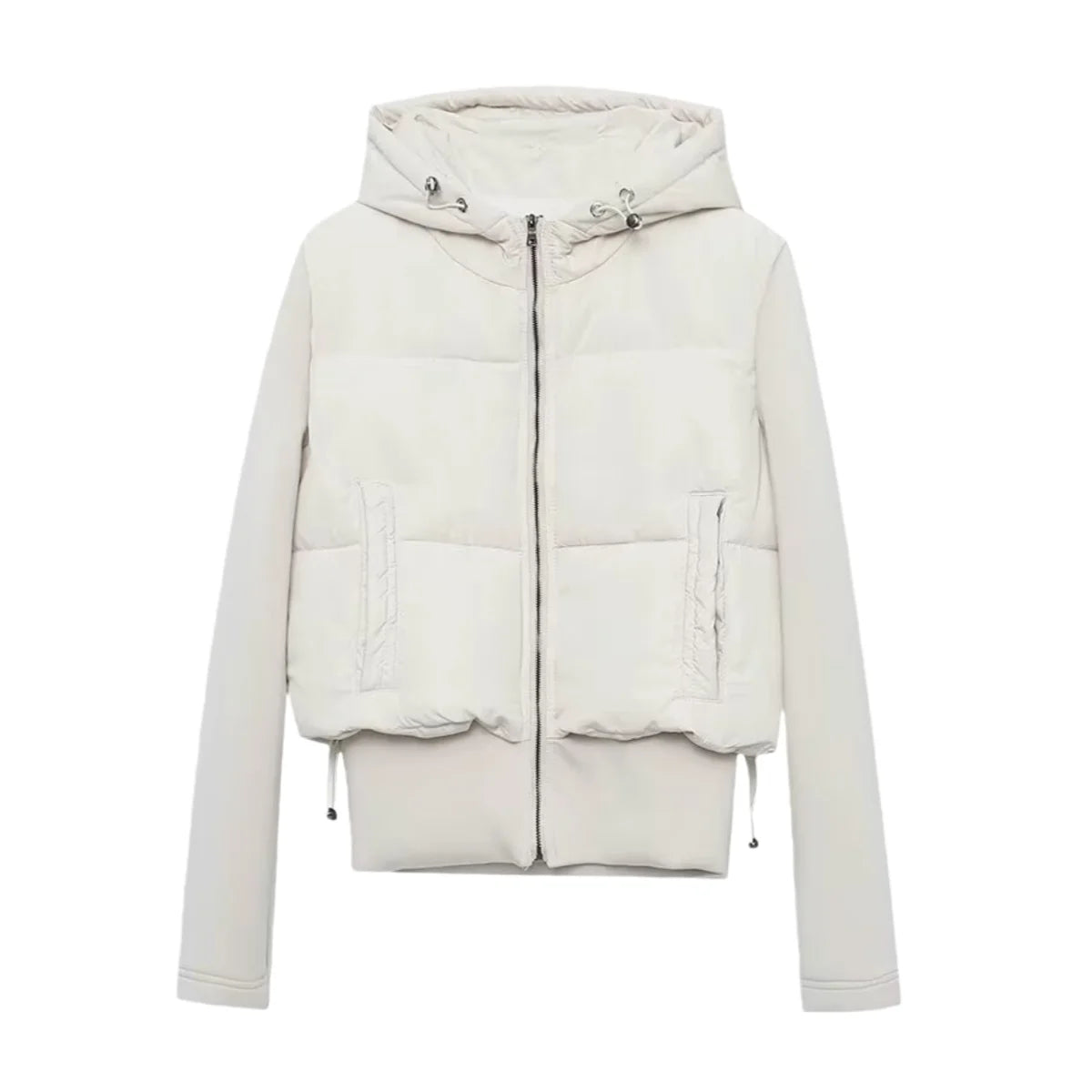 veste femme courte capuche zippée vue de face Blanc